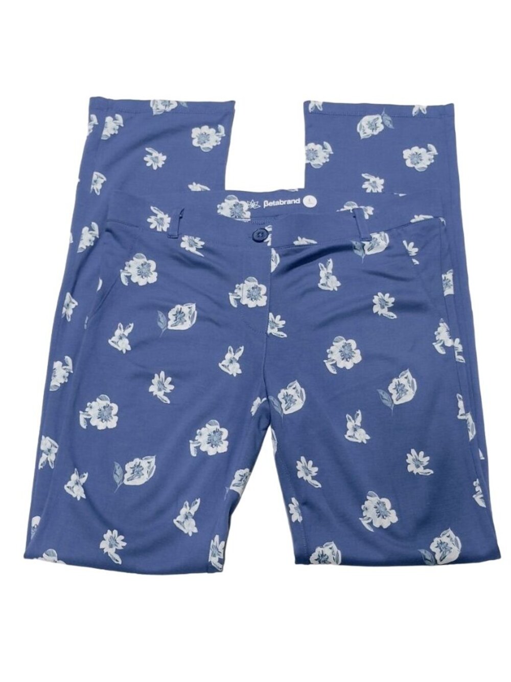 BETABRAND Women's Pants Blue Floral YOGA Activewear Stretch Size L - Long